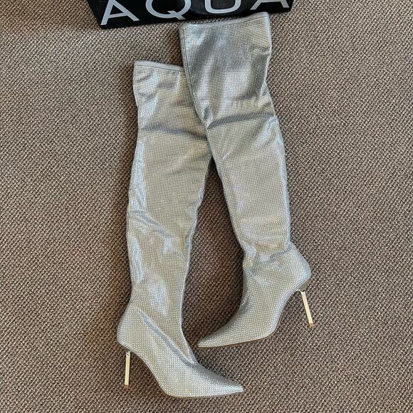 AQUA Nicki Pointed Toe High Heel Rhinestone Over The Knee Boots Size 9.5 $248 - Picture 2 of 5